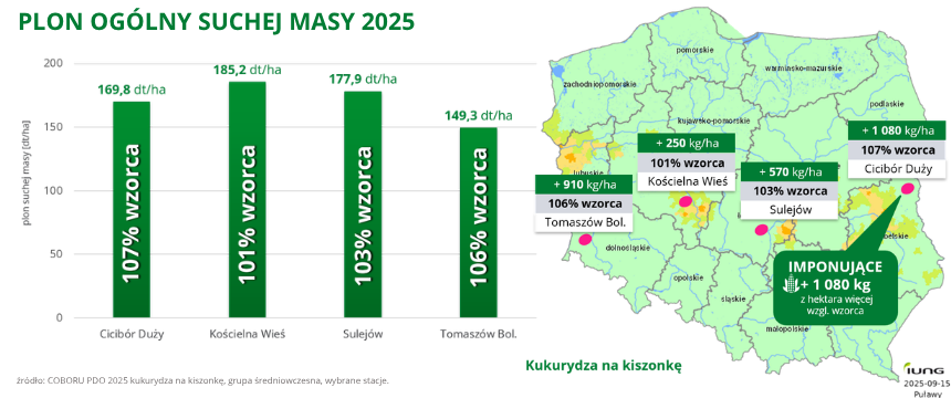 kukurydza Inception Plon ogólny suchej masy 2025 COBORU PDO