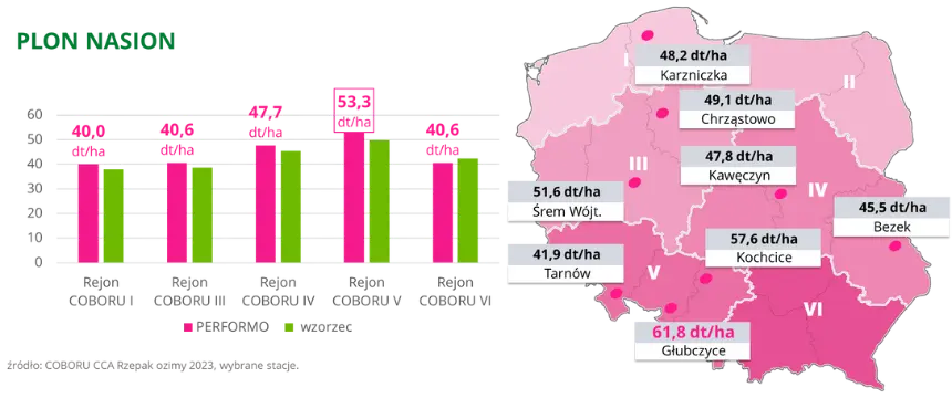 Rzepak ozimy PERFORMO Plon nasion COBORU CCA 2023