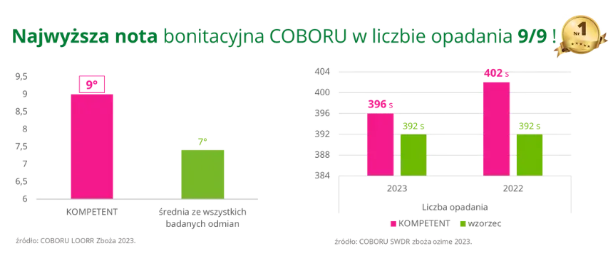 Pszenica ozima KOMPETENT Najwyzsza nota bonitacyjna COBORU w liczbie opadania 9 9