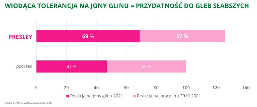 pszenżyto ozime Presley wiodąca tolerancja na jony glinu to przydatność do gleb słabszych COBORU SWDR 2021