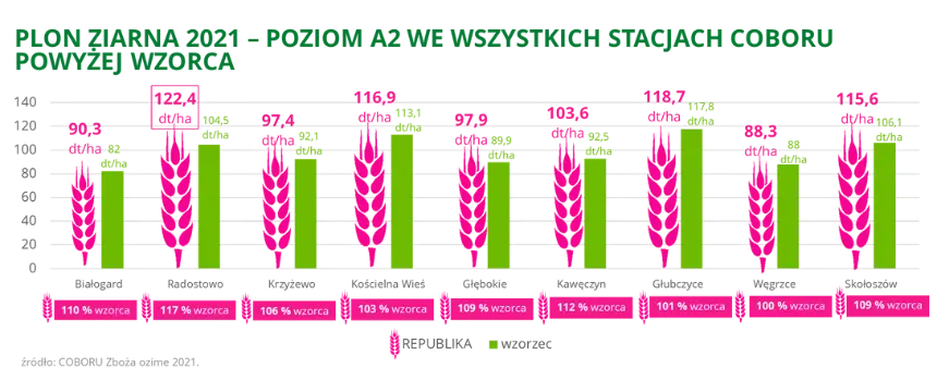 Pszenica ozima jakosciowa oscista REPUBLIKA Plon ziarna 2021 COBORU