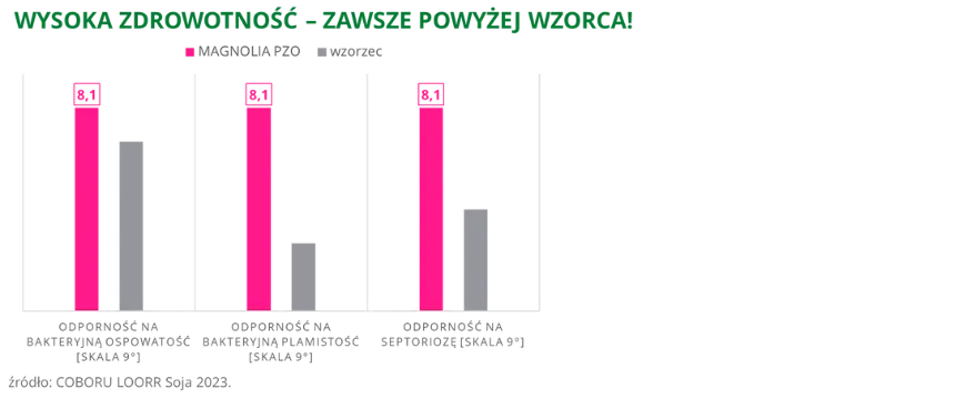 Soja MAGNOLIA PZO Wysoka zdrowotnosc zawsze powyzej wzorca COBORU LOORR 2023