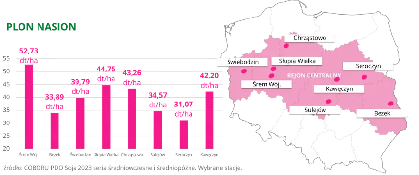 Soja NESSIE PZO Plon nasion COBORU PDO 2023 rejon centralny
