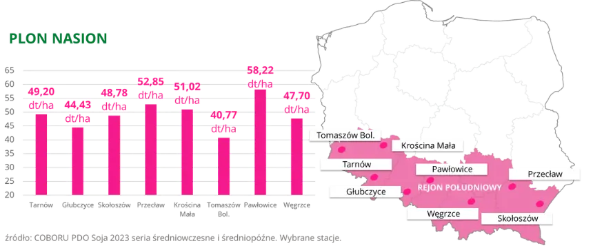 Soja NESSIE PZO Plon nasion COBORU PDO 2023 rejon poludniowy