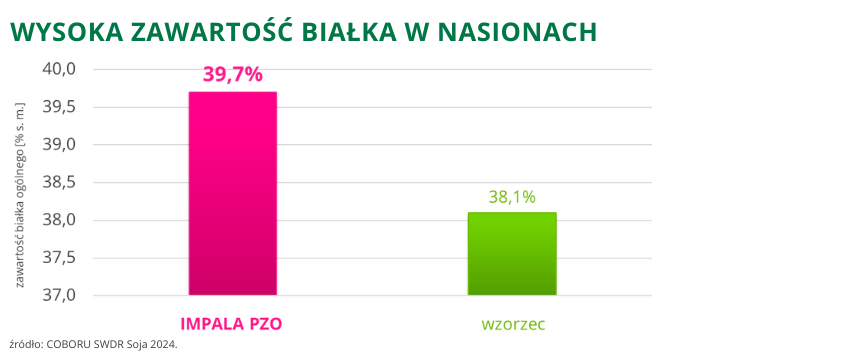 Soja Impala PZO wysoka zawartość białka w nasionach 39,7% COBORU SWDR 2024