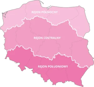 Mapka podział rejony Polski COBORU soja